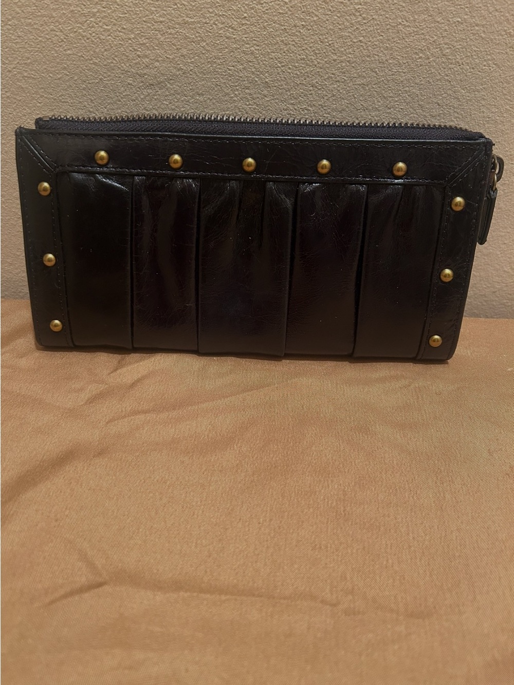 Black Leather Studded Zip Wallet